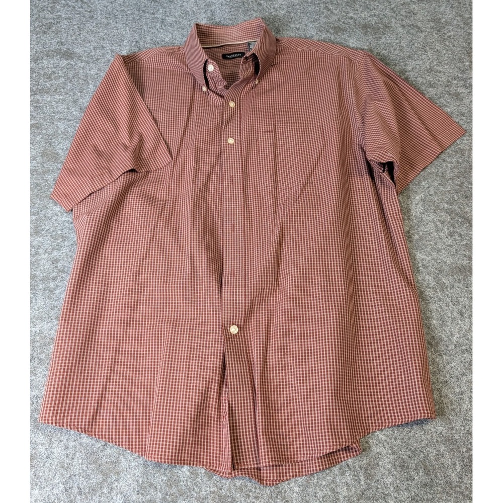 Van-Heusen Men's Short Sleeve Shirt Maroon Check/Plaid Size XL